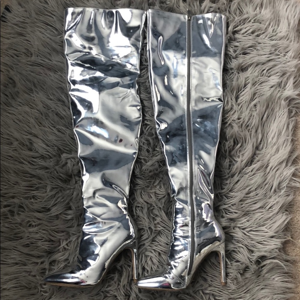 Silver Thigh High Boots